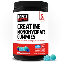 Force Factor Creatine Monohydraat Gummies, NSF gecertificeerd, 5g dosis voor mannen en vrouwen om spier, kracht, herstel, cognitieve gezondheid en geheugen te ondersteunen, verpakking mei Vary, Blue Raspberry, 150 Gummies