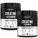 Ge Jacked Factory Creatine + Glutamine - Creatine Supplement met L-Glutamine voor spierherstel, spiergroei, verhoogde sterkte (30 porties, ongearomatiseerde & 30 porties, blauwe framboos)