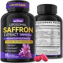 Nextdia Saffron Supplements - 100mg Liposomal High Absorption 100% Pure Saffron Extract with Magnesium Glycinate, Omega-3, Turmeric, Ashwagandha, Vitamin B6, B12, D3 for Mood, Brain - 60 Softgels.