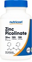 Nutricost Zink Picolinaat 30 mg, 120 capsules - Glutenvrij en niet-GMO