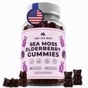 TrueSeaMoss Sea Moss Gummies with Elderberry, Burdock Root & Bladderwrack – for Adults & Kids 4+ – Fruity Flavor – 60 Gummies
