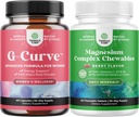 Bundle of G-Curve Butt & Breast Enhancement with Saw Palmetto Extract Horny Goat Weed for Women and Sugar Free Magnesium Glycinate Chewable with Taurate & Citrate Complex Plus Vitamins D3 B6 & C