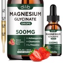 Magnesium Glycinate Supplement, Magnesium Liquid Drops with Magnesium Glycinate 500mg Ashwagandha, L - Theanine, Chamomile -Support Stress Relief, Bone, Muscle, Mood Vegan Natural Strawberry Flavor