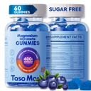 Magnesium Glycinate Gummies 400mg Sugar Free Vegan Chewable for Adults & Kids - High Absorption to Support Sleep, Muscle, Bone, and Cognitive Health with Vitamin D3, B6, C, CoQ10, 60 Blueberry Gummies