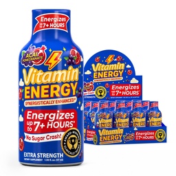 Vitamine Energie B12 11.000% Extra sterkte Energie Shot Açaí Granaatappel 12 Pack, 260mg Natural Cafeïne, B12 & B6, Nootrope Focus, Vitality, Zero Sugar, Gluten-Free, Vegan, Kosher, 1,93 fl oz