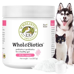 Wholistic Pet Organics WholeBiotics - Daily Dog Probiotics for Digestive Health Support & Immune Boost - 9 Strains - Prebiotica & Probiotics for Dogs & Cats - Gut Health for Dogs - 1 Oz - 28 Scops