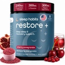 SleepHabits Restore | 30 Nights Magnesium Glycinate Powder Natural Sleep Aid with L-Theanine, Tart Cherry, Beet Root, | Calm Melatonin-Free Deep Sleep Supplement Drink for Recovery & Clear Mornings