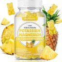 softbear Kalium Gummies voor volwassenen, Sugar-Free Kalium Magnesium Supplement met vitamine B6 CoQ10 voor Leg Cramps Muscle Health Vegan Ananas Smaak 60 Gummies