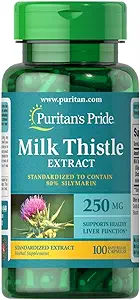 Puritanen Pride Milk Thistle Gestandaardiseerde 250 Mg Silymarin Capsules, 100 Tellen