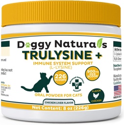 Trulysine Plus L-Lysine voor katten Immune Support Oral Powder 8oz/226g - Cats & Kittens of All Age, Sneezing, Runny Nose Squinting, Watery Eyes Chicken Liver Flavor (U.S.A)(226 Gram (900mg / Scoop))