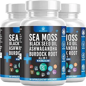 Silicon Sea Moss Black Seed Oil Ashwagandha Bladderwrack Burdock - 180 Tellen