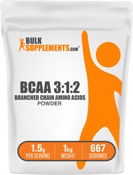 BulkSupplements.com BCAA 3:1:2 Powder - BCAA Supplementen, Branched Chain Amino Acids Powder - Unflavored & Gluten Free, 1.5g per Serving, 1kg (pack of 1)