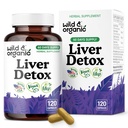 Wild & Organic Liver Detox Capsules - Milk Thistle, Dandelion Root, Kurkuma Lever Reiniging Ondersteuning - Silymarin Milk Thistle Supplement - 120 Vegan Capsules - 2-maand levering - Non-GMO