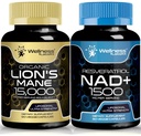 WELLNESS LABSRX Lions Mane Supplement Capsules - 120 Telling - Mushroom Supplement, Hersensupplementen voor Geheugen en Focus │ NAD Supplement, 1500mg - Liposomale NAD+ Supplement met Resveratrol Bundle