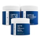 Opti+ Bone & Joint Health Bundle - Vitamine D3 K2, rTG Omega-3 & Vitamine C Supplement Kit 