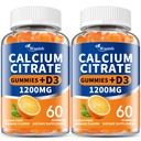 (2 Pack)Calcium Citrate 1200mg with Vitamin D3 Gummies for women & Men，Calcium Citrate Supplements for Bone & Teeth Support,High Absorption-Easy to Digest, Sugar Free,Vegan,Orange Flavor,60 Day Supply