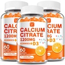 (3 Pack) Calcium Citrate 1200 mg with Vitamin D3 Gummies for Women & Men,Calcium Supplements,High Absorption for Bone Muscle Healthy - Easy to Digest, Sugar Free,Vegan,Orang Flavor,60 Day Supply