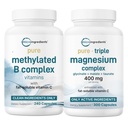 Micro Ingredients Pure Methylated B Complex & Pure Triple Magnesium 400mg Capsules | 2 Pack Bundle | Glycinate, Malate, B12, Thiamin, Fat Soluble Vitamin C, & More | Clean Ingredients Without Fillers
