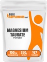 BulkSupplements.com Magnesium Taurate Powder - Magnesium and Mineral Supplement, Heart and Nerve Health Support - Gluten Free, 150mg of Magnesium per Serving, 250g (8.8 oz) (Pack of 1)