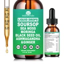 Soursop Bitters Liquid Drops- Organic Soursop Leaves Extract for Energy, Skin, Immune & Gut Health丨Natural Superfood Antioxidants Supplement w/Sea Moss, Moringa, Black Seed Oil, Ashwagandha & Ginger
