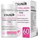 ESUNM Multi Collagen Capsules for Women & Men - Type I, II, III, V, X - Hydrolyzed Collagen Supplements with Biotin, Vitamin C for Hair, Skin, Nail & Joint Support, 60 Capsules,30 Servings