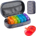 Serfeymi Weekly Travel Pill Organizer 2 keer Een dag AM PM Geüpgraded Regenboog Pill Box 7 dag met Portable Zipper PU leren pil Case, Medicine Organizer voor pillen, Vitaminen, Visolie - Lijnen 01