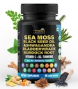 Sea Moss Black Seed Oil Bladderwrack Burdock Capsules. Ashwagandha, Turmeric, Vitamin C, Vitamin D3 with Elderberry Manuka Dandelion Yellow Dock Iodine- 90 Count, All-in-1