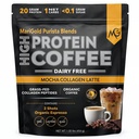 MariGold High Protein Collagen Coffee - Mocha Collagen Latte, Dairy Free, 20g Grass-Fed Type I & III Collagen Peptides, Energy Boost, 2 Shots Organic Espresso, Non-GMO, 1 Lb Bag, 15 Servings