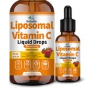 Liposomal Vitamin C 1000mg Drops High Potency 6-in-1 Fat Soluble VIT C w. Zinc Elderberry Glutathione Niacin for Immune Support Antioxidant Collagen Production丨High Absorption Liquid Vitamin C Formula