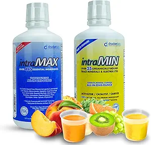Drucker Labs intraMAX® (Peach Mango) & intraMIN® (Tropical Fruit): All-in-ONE Multivitamine & Mineral Complex (Immune Support, Non-GMO, Dairy-Free, Gluten-Free, Vegetarisch, 32 fl oz Each)