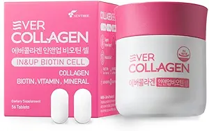 Ever Collagen in&UP Biotin Cell, Low Molecular Marine Fish Collagen Peptides Tablets with Vitamin Selenium Supplements - Healthy Skin, Hair, Nail for Women - Antioxidant Supplement