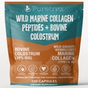 Wild Marine Collagen Peptides with Bovine Colostrum, 120 Capsules, Advanced Formula for Skin, Joints, Gut Health, Immunity Support, GMO-Free