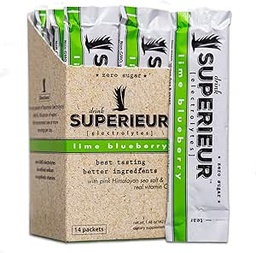 Superieur Electrolyte Powder Packets - Vegan Electrolyte Hydration Powder w/Sea Minerals - Keto Friendly, Non-GMO, Zero Sugar Electrolyte Supplement-Gezonde Sport Drink -Lime Blueberry (14 Packets)