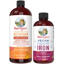 MaryRuth's MaryRuth's Liquid Morning Multivitamin +Hair Growth (Peach Mango, 30oz) & Iron Liquid (Berry) | Clean Label Project Verified® | Beauty, Immunity, & Overall Health | Vegan, Non-GMO