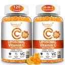 2 Pack Liposomal Vitamin C 2000mg Gummies Complex Rose Hips with D3 5000IU,Elderberry Echinacea,Iron & Zinc for Adults Kids Immune,Antioxidant & Collagen Support,Orange Flavor, 120Count