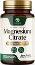Magnesium Citrate Capsules - Max Absorption Magnesium Powder - Muscle, Bone, Nerve & Heart Health Support - Premium Formula is Powerful & Gentle for Women & Men - Bottled in USA - 240 Capsules