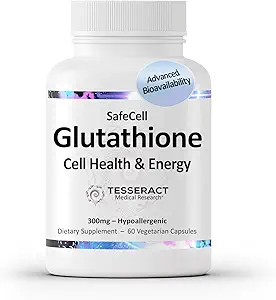 Tesseract Medisch Onderzoek SafeCell S-Acetyl Glutathion Supplement voor Cellular Health Ondersteuning, Krachtige Antioxidant om te helpen Neutraliseren Vrije Radicalen, Hypoallergeen, 300mg, 60 Vegetarische Capsules