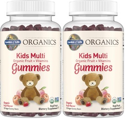 Garden of Life Organics Kids Gummy Vitamins - Fruit - Certified Organic, Non-GMO & Vegan Complete Children's Multi - B12, C & D3 - Gluten, Soy & Dairy Free, 120 Real Fruit Chew Gummies,(Pack of 2)