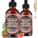 Wormwood Black Walnut Cleanse for Humans Drops Liquid Soursop Garlic Pumpkin Seed PAU D'Arco Oil of Oregano Turmeric Berberine Neem Extract Hull Bark Tincture - 4 oz