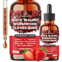 DEDICAD 11in1 Black Walnut Wormwood Cloves Liquid Drops with Cloves Buds, Senna Leaf, Psyllium Husk, Fennel Seed, Papaya Leaf and More - 2 oz Fl - 60 Days - Strawberry Flavor
