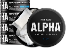 Volledig geladen Alpha Nootropic Pouches (Mint) - 5 blikken - 15 zakken per blik - Effectieve Nootropic Delivery, Nic Pouch Replacement - Snellere Absorptie, Alpha GPC, L-Tyrosine, GABA