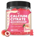 Calcium Citrate Gummies 1200 mg with Vitamin D3, K2 for Bone, Muscle & Immune Support, High Absorption Chewable Calcium Supplements for Women & Men, Sugar Free, Vegan, Peach Flavor, 60 Chews