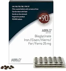 25mg. ABBLO Iron Bisglycinate is Very Gentle on The Stomach, and can be Taken with Food and Calcium Tablets.