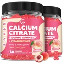 (2 Pack) Calcium Citrate Gummies 1200 mg with Vitamin D3, K2 for Bone, Muscle & Immune Support, High Absorption Chewable Calcium Supplements for Women & Men, Sugar Free, Vegan, Peach Flavor, 60 Chews