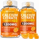 Calcium Citrate 1200mg Gummies with Vitamin D3 for Women Men - High Absorption Calcium Gummies Supplements for Bone Teeth Muscle Healthy, Sugar Free, Vegan, Non-GMO
