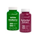 LongLifeNutri White Mulberry Leaf Extract 500 mg + Butterbur Extract 100 mg Bundle - 200 + 180 Vegetarian Capsules, Natural Balance & Wellness, Head Comfort & Neural Calm, GMP Certified, Made in USA
