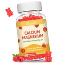 Calcium Gummies with Magnesium, Zinc, Vitamin D3 & B12, Calcium Supplements for Women Men, Support Bone, Muscle and Immunity, 60 Vegan Raspberry Flavor Gummies