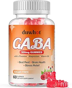 GABA Gummies 500mg for Cortisol Balance, Stress Relief Gummies for Adults Sleep, Brain, Immune Support, GABA Chewable Supplement with L-Theanine & Magnesium & Vitamin B6, Sugar Free, Vegan, 60