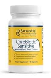 Researched Nutritionals CoreBiotic Sensitive - Vegan Probiotics for Low FODMAP Diet - Spore Based Probiotic Supplement to Support Microbiome & Gut Health - Researched Strains (60 Capsules)