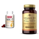 Jarrow Formulas MK7, Promotes Bone Health, 90 mcg, 120 Softgels & Solgar Vitamin D3 (Cholecalciferol) 125 mcg (5000 IU), 240 Vegetable Capsules - Helps Maintain